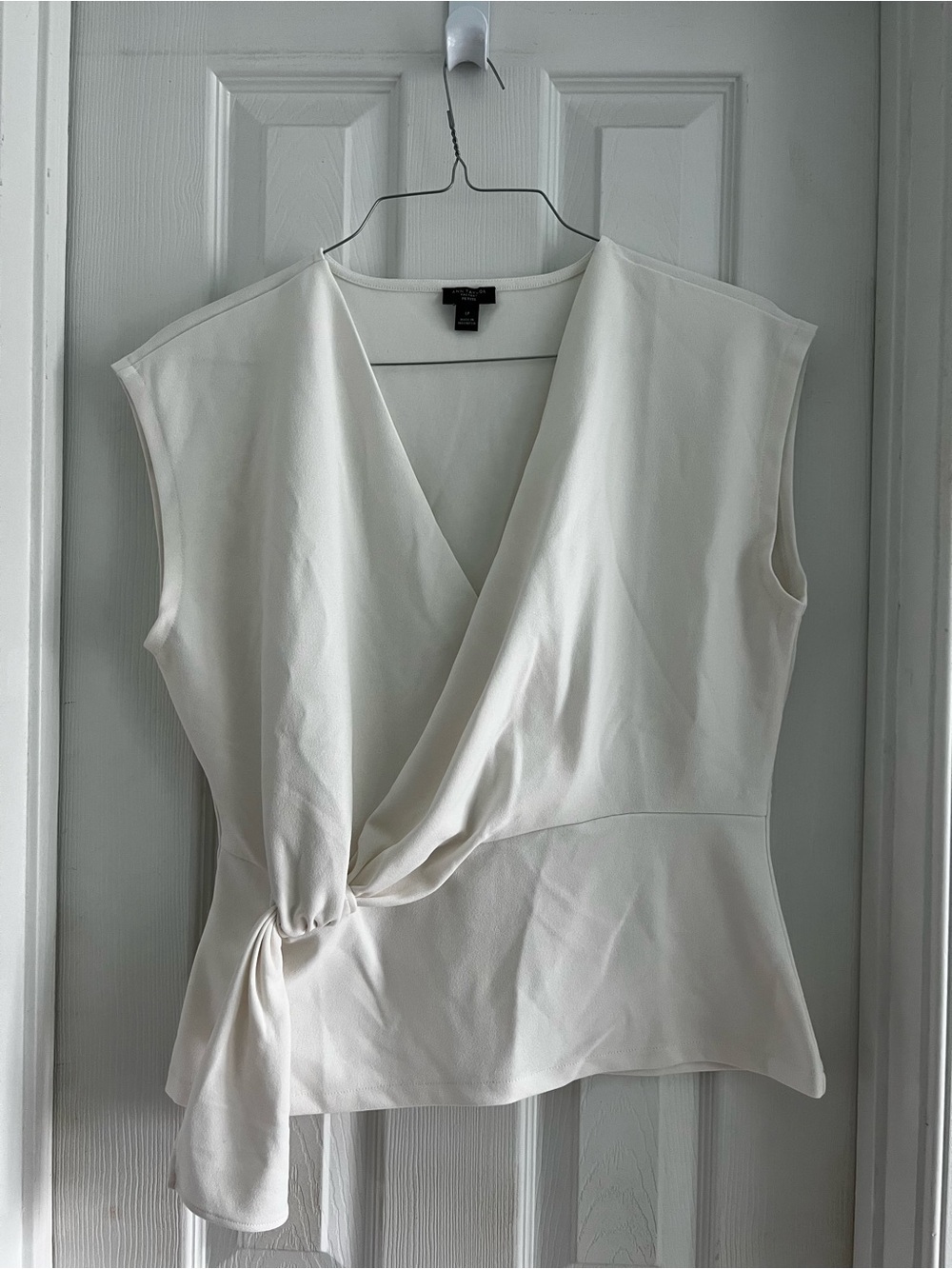 Elegant White Sleeveless Wrap Knot Top - Ann Taylor